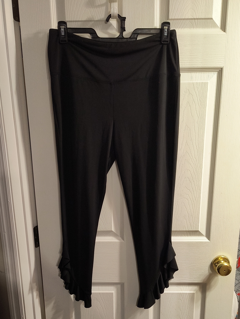 Athena Marie Black Ruffle Hem Women's Knit Pants
